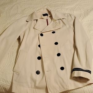 Zara White Peacoat - canvas cloth, stain on lapel